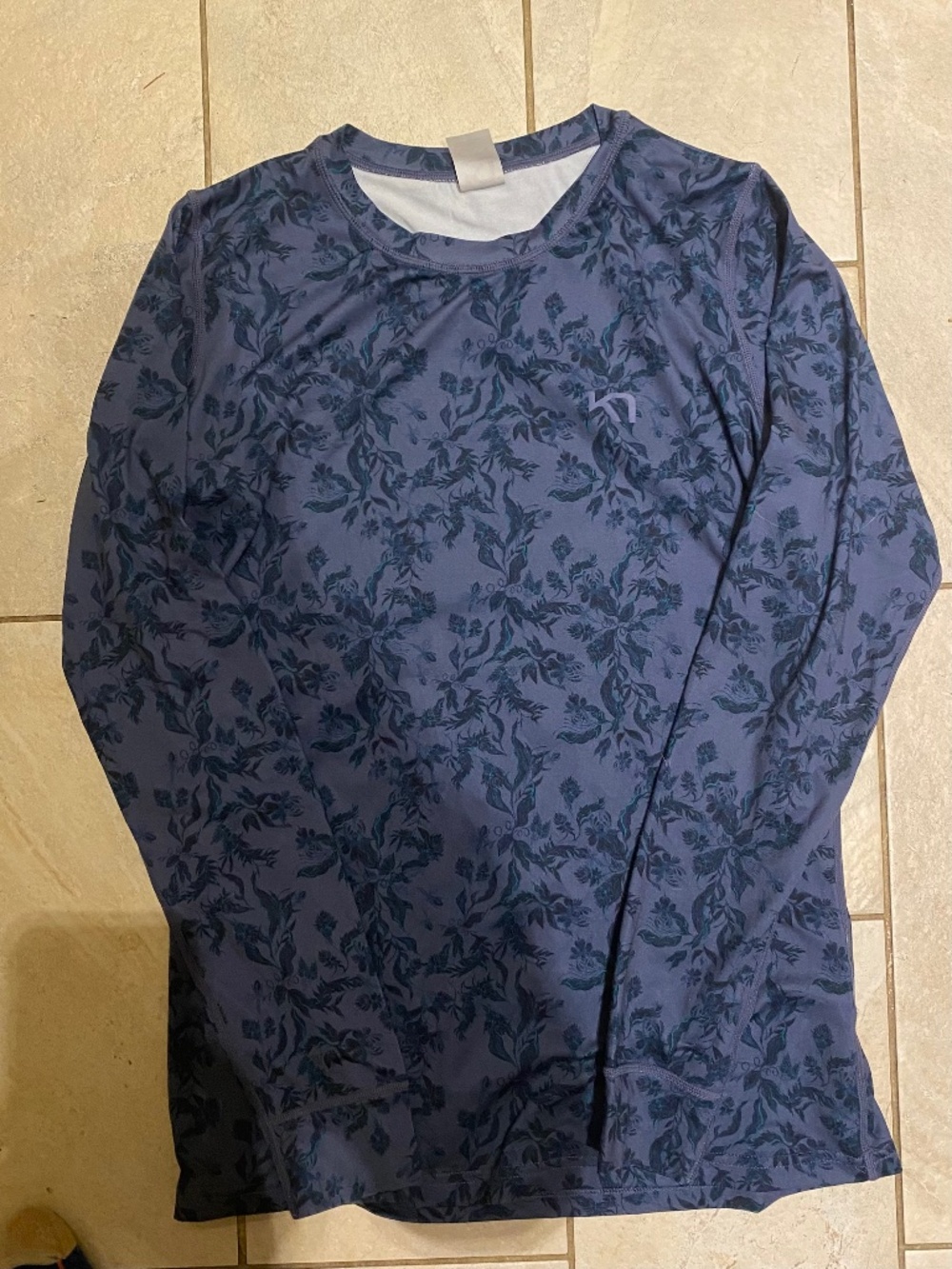 Kari Traa Fryd LS Moon Women's L Blue Floral Baselayer Top